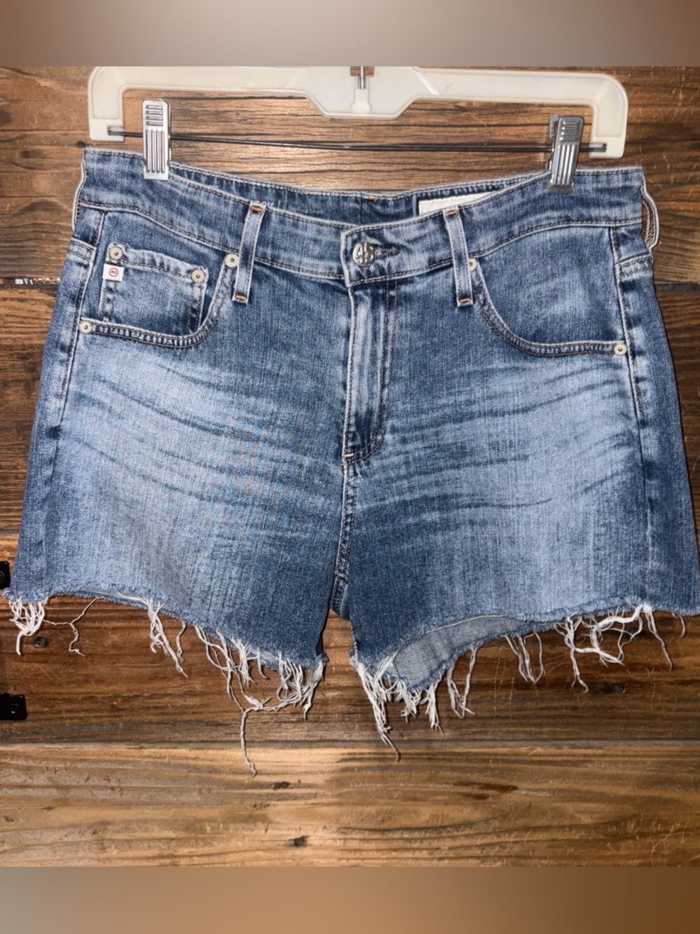 AG Adriano Goldschmied Light Blue Distressed Denim Shorts